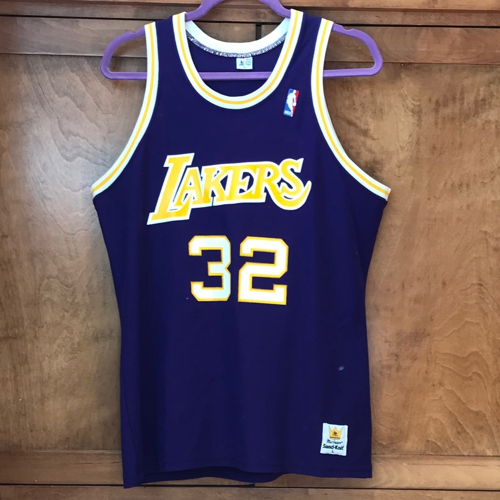 VINTAGE 1980’s MAGIC JOHNSON LAKERS JERSEY SAND-KNIT ADULT L MADE IN USA